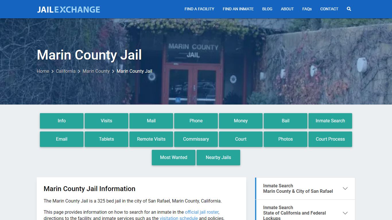 Marin County Jail, CA Inmate Search, Information